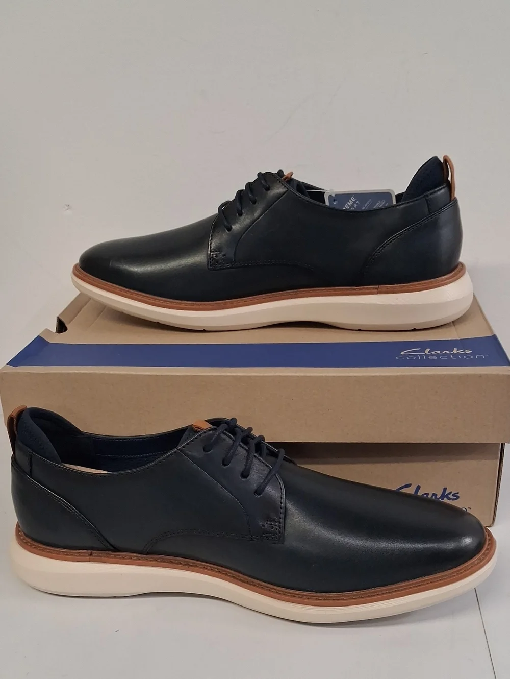 NWT Mens Clark's Brantin Navy Leather Casual Shoes